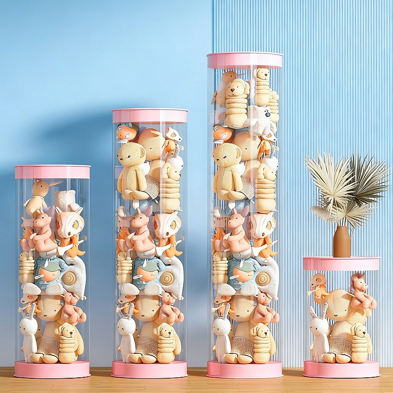 娃娃收纳桶透明儿童毛绒玩具客厅公仔收纳筐装玩布偶收纳筒整理箱