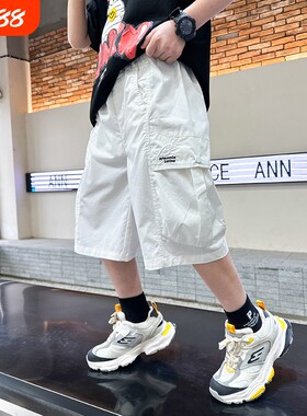 男童裤子夏季工装裤短裤白色2025新款夏装中大儿童男孩薄款七分裤