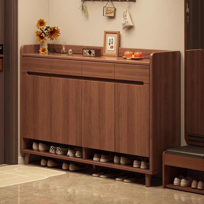 2025爆款鞋柜楼道家用门口室内新中式入户玄关柜一体靠墙实木鞋架