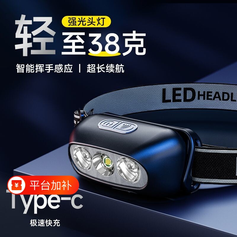 夜钓鱼头灯头戴式照明强光超亮充电野户外专用超长续航感应小时