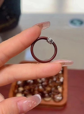 西藏山南鸡血藤戒指环女男士情侣不掉色简约藏银细木戒子