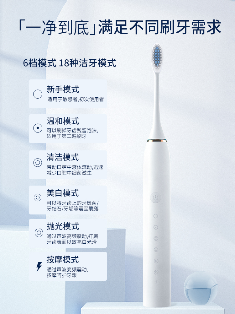 Electric toothbrush adult automatic ultrasonic replacement head rechargeable toothbrush couple special soft bristle massage for men and women