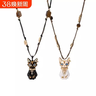 2026新款生命之瞳法老猫咪安卡串珠项链高颜值设计高级感精致饰品
