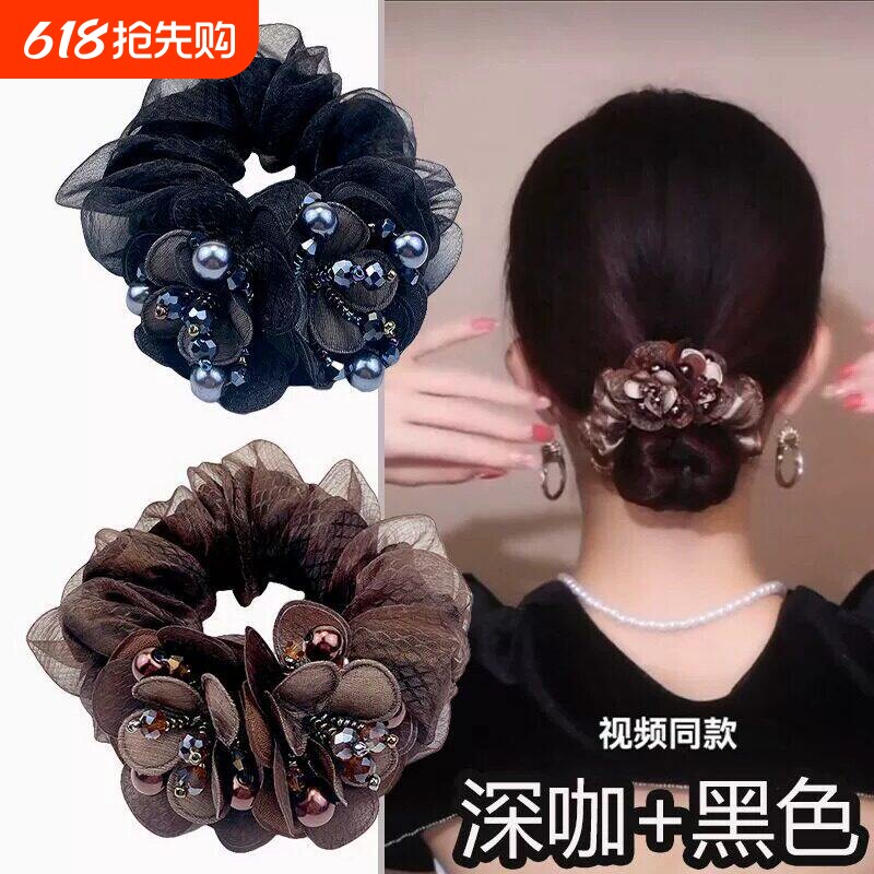中年妈妈头绳头花女网纱双花扎头发皮筋大肠发圈扎头高级感发绳