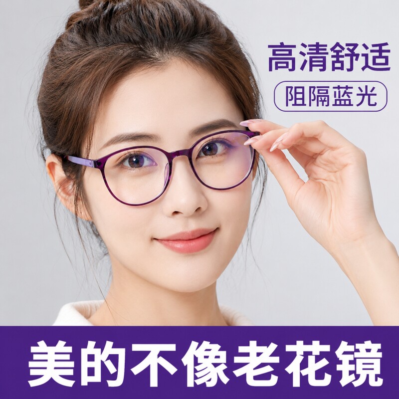 日本进口老花镜时尚高档超轻男女款高清防蓝光抗疲劳中老年人眼镜