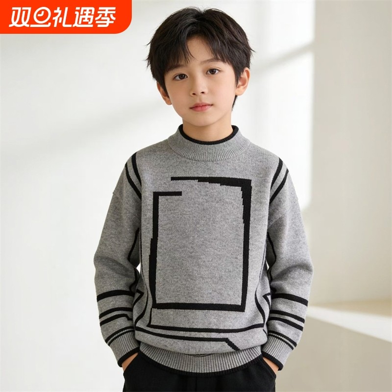 童装男童毛衣秋冬款儿童学院风针织衫新款洋气中大童冬装上衣黑色