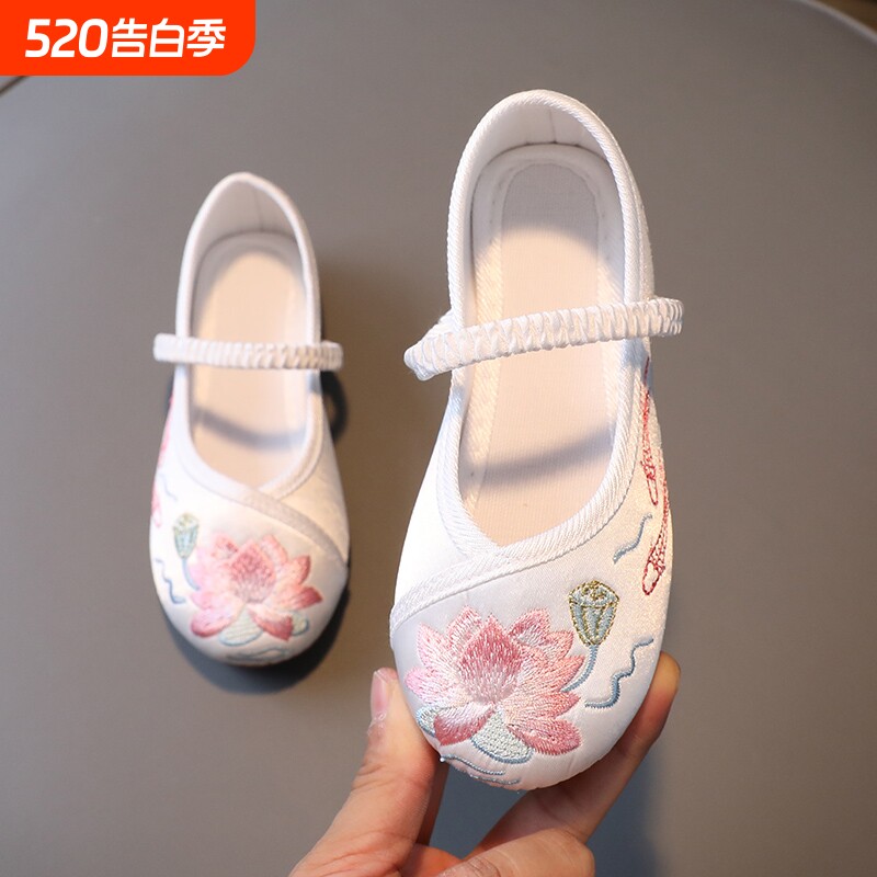 女童绣花鞋儿童汉服鞋古装国风鞋子中国古风唐装鞋老北京刺绣布鞋