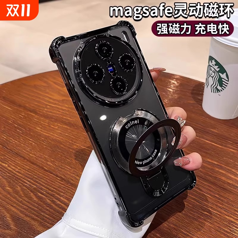 适用于VIVOx200新款磁吸手机壳x100透明新款x90气囊防摔X80高级感x60镜头全包男女同款简约带金属支架保护壳