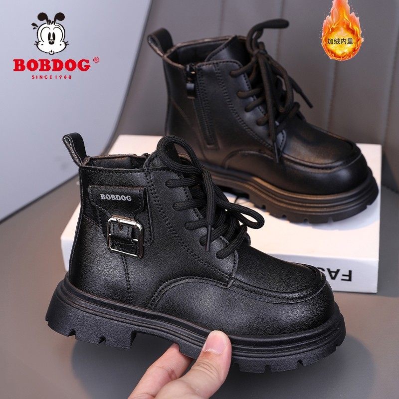 巴布豆儿童马丁靴加绒保暖抗寒2025秋冬新款中大童男童靴子女童