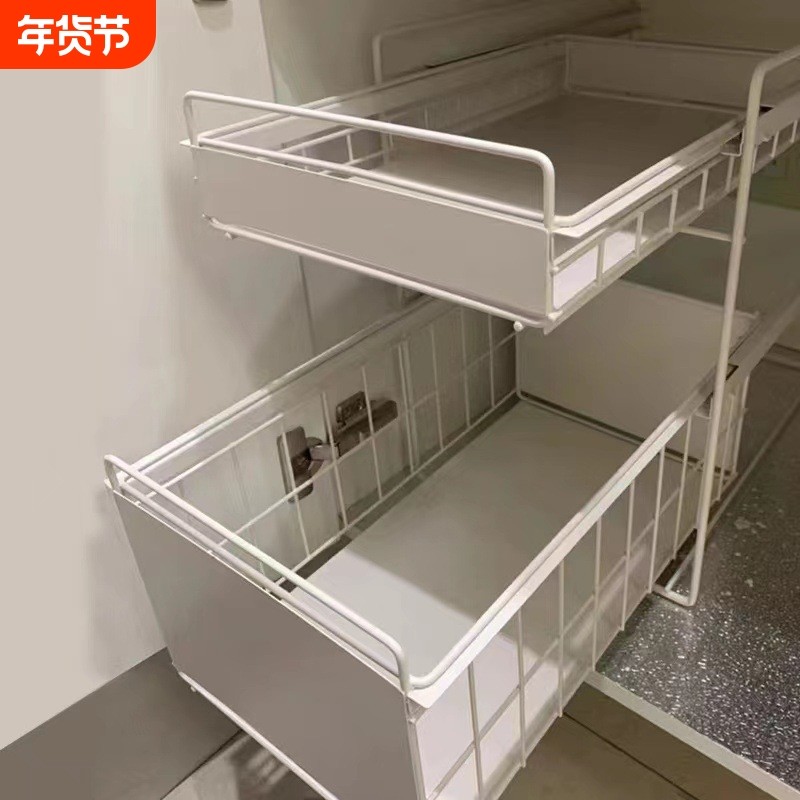 厨房置物架落地式抽拉式家用大全橱柜下用品下水槽收纳架双层抽屉,收纳整理,整理架/置物架/收纳架,淘宝优惠券,粉丝福利购,淘宝优惠卷