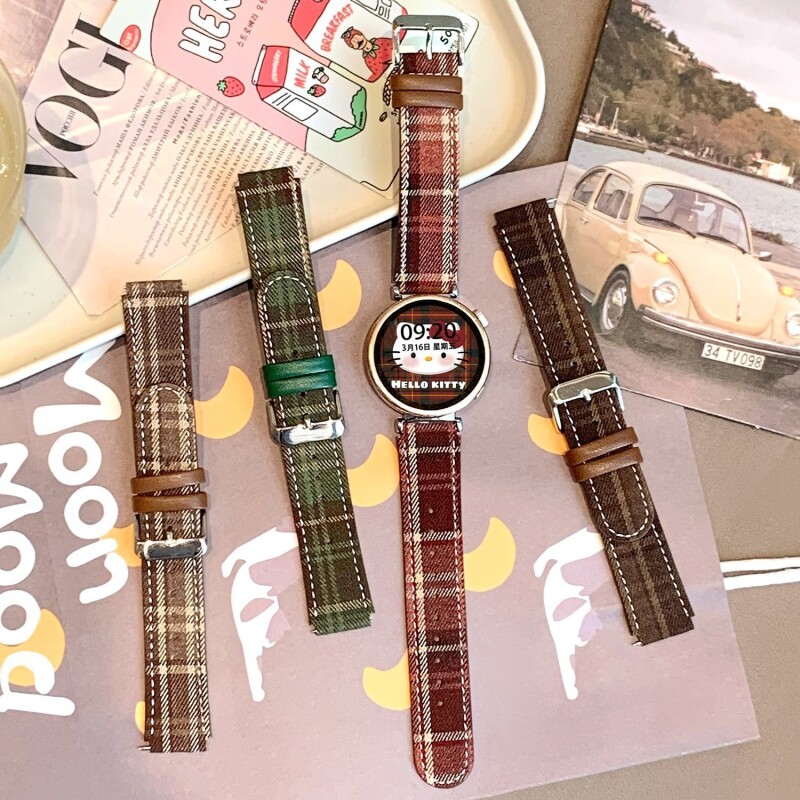 适用华为gt6表带复古格纹高级感watch5pro手表秋冬红棕色gt4/3秋冬女ins腕带韩系百搭智能运动配件