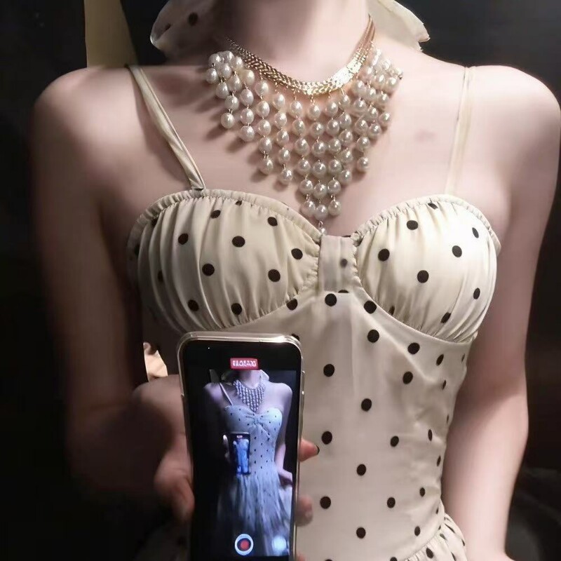 法式复古宫廷风双层仿珍珠流苏项链轻奢气质瀑布锁骨链高级感颈链