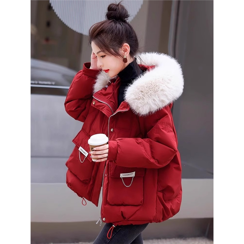 户外羽绒服女短款战袍小个子加厚保暖大毛领棉衣棉服棉袄外套黑色