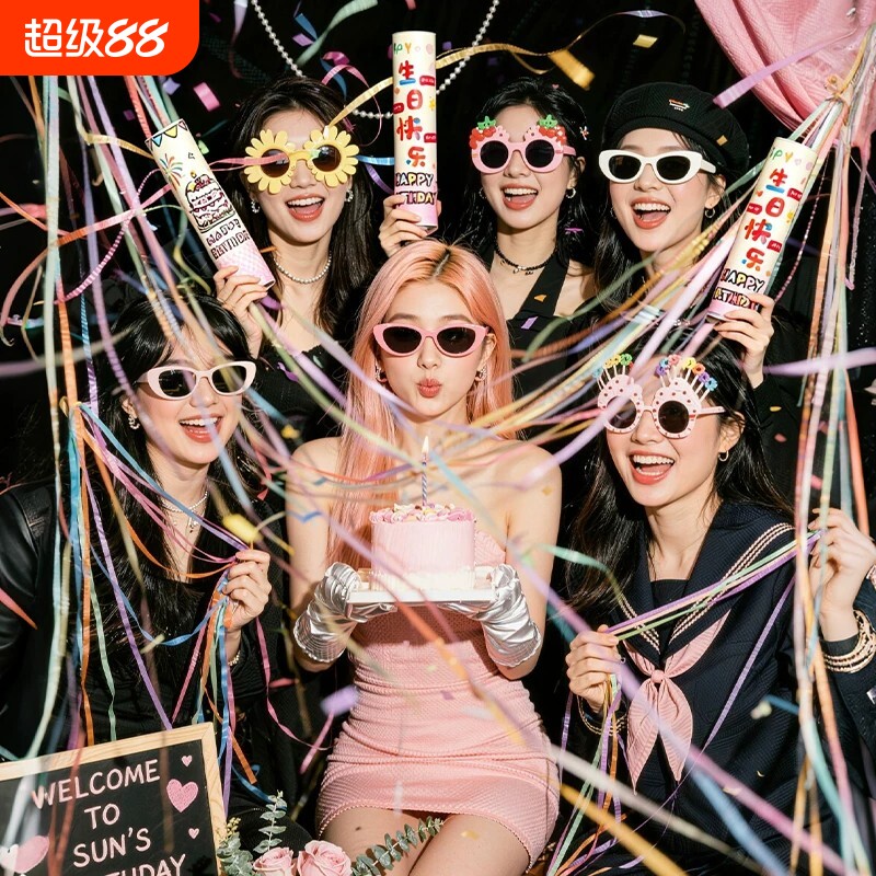 生日PARTY派对小礼炮周岁礼花筒蜘蛛丝手抛彩带喷花筒创意道具图片