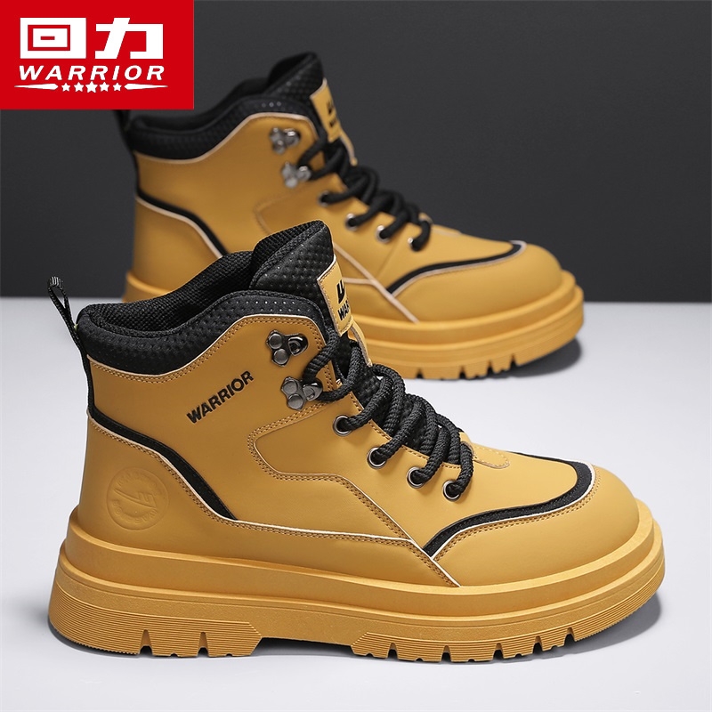 回力男鞋秋冬新款厚底增高马丁靴男高帮工装靴户外系带短靴