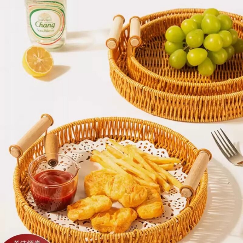 藤编水果盘馒头筐家用干果客厅茶几零食托盘面包篮编织精致特别