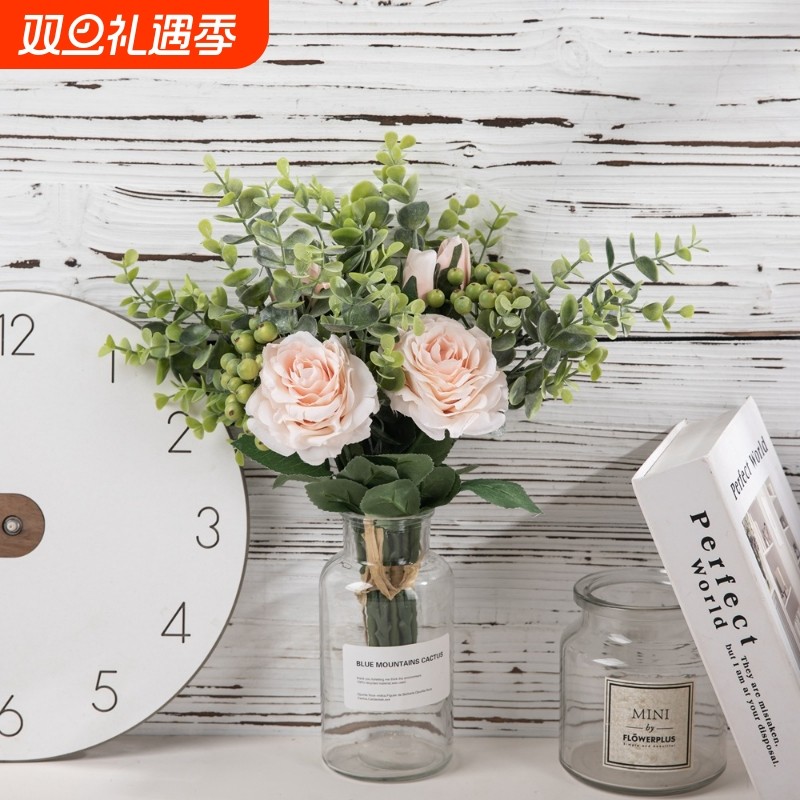 INS尤加利玫瑰束手捧花墙仿真花装饰婚庆DY1-2299