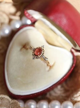 复古风石榴石开口戒指