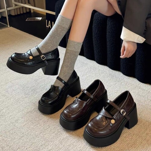 意尔康心选英伦风黑厚底粗跟小皮鞋女2026新款秋季配裙子JK玛丽珍
