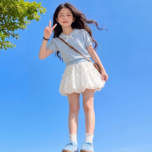 儿童花苞裙夏装套装女童洋气裙子2026新款女孩夏季巨好看短袖T恤