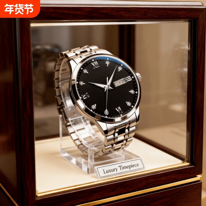手表男款机械风全自动防水高级感全自动男表数字双日历防水腕表男