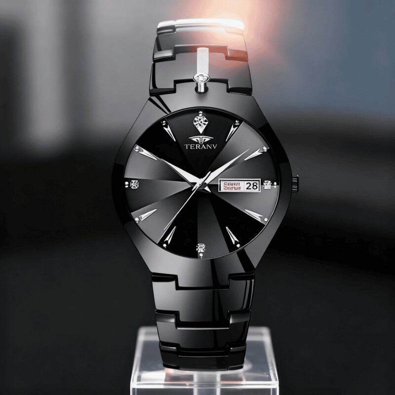 正品瑞士2024新款手表男士全自动机械风防水精钢带双日历男表夜光