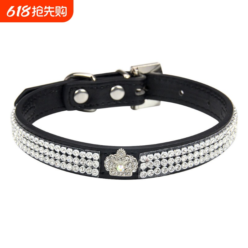 夏季新款宠物项圈镶钻皇冠皮质耐磨狗狗脖圈高贵奢华猫咪脖圈批发