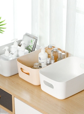 杂物收纳筐化妆品零食桌面收纳盒厨房整理塑料储物盒子玩具灰色