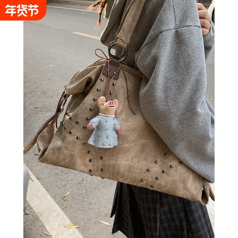 金玉鸟废土风手提包包女新款潮复古托特包简约大容量保龄球包单肩,箱包皮具/热销女包/男包,托特包,淘宝优惠券,粉丝福利购,淘宝优惠卷