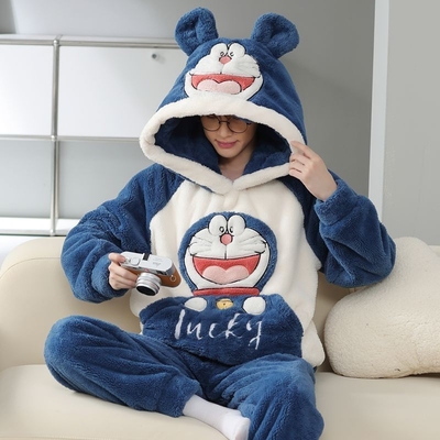 冬天情侣睡衣珊瑚绒加厚款加绒保暖可爱女秋冬季卡通男家居服套装