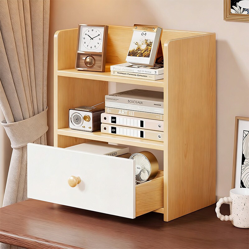 书架桌面多层小型书柜学生书桌上简易书本收纳架抽屉式文件置物架