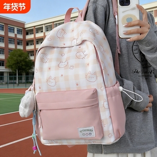 女孩书包外出旅游研学双肩包小学生中学生大学生初高中黑色帆布