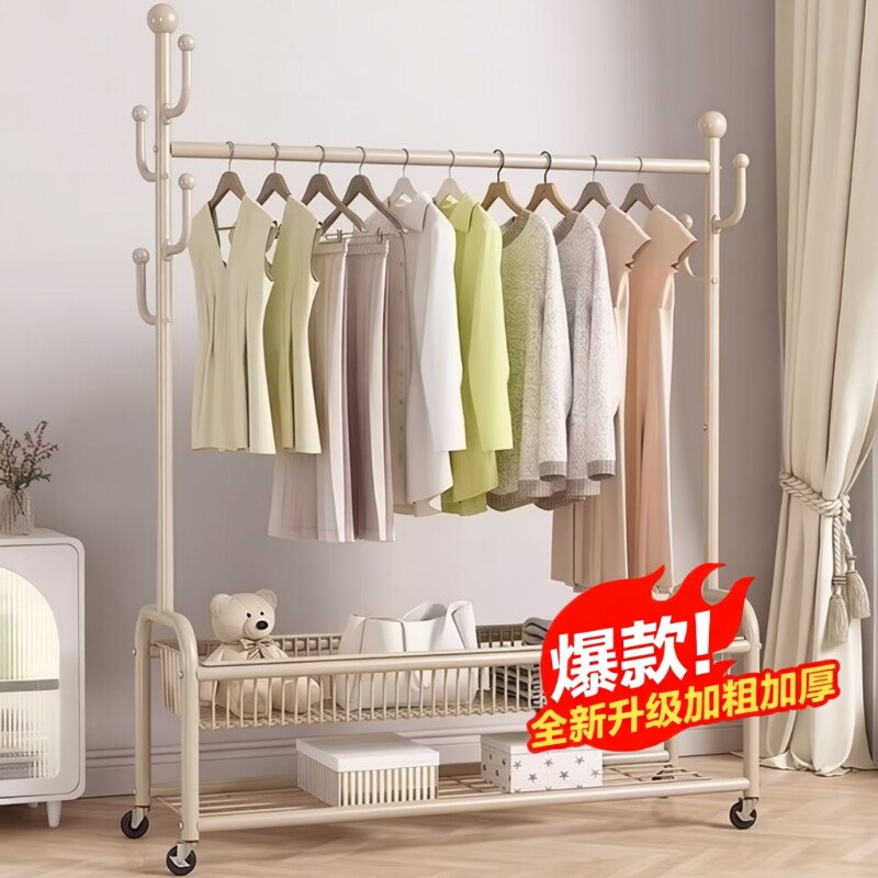 简易晾衣架落地挂衣架卧室室内家用晒衣服架凉衣杆衣帽架美容院