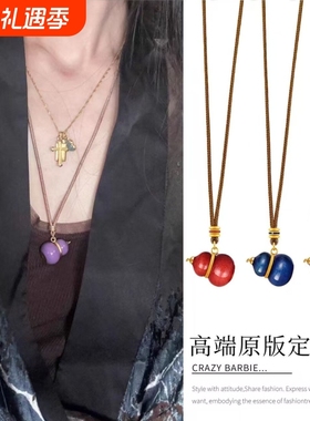 新中式福禄珐琅葫芦编绳项链国风小众设计高颜值锁骨链夏日配饰品