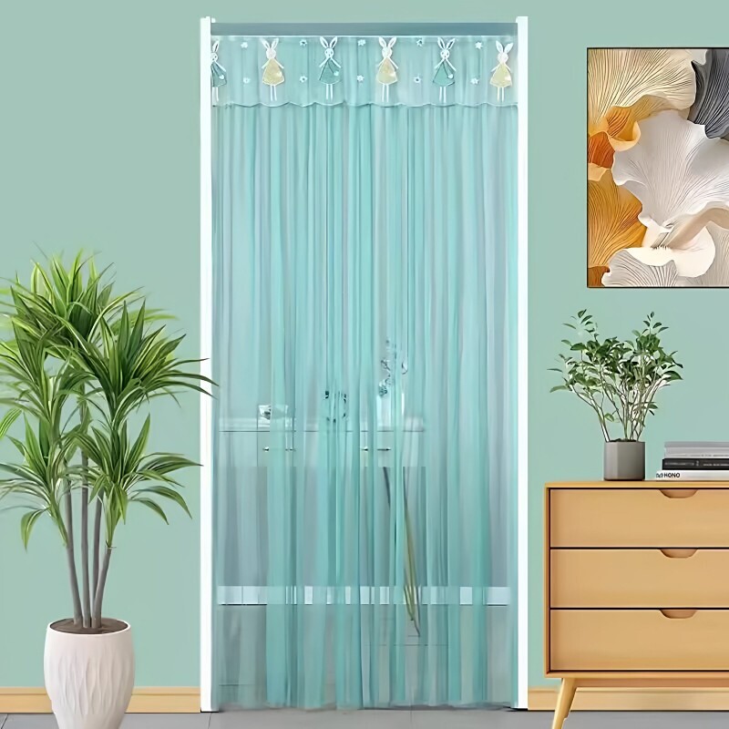 夏季家用防蚊魔术贴纱门帘免打孔蕾丝门帘窗帘卧室隔断帘四季通用