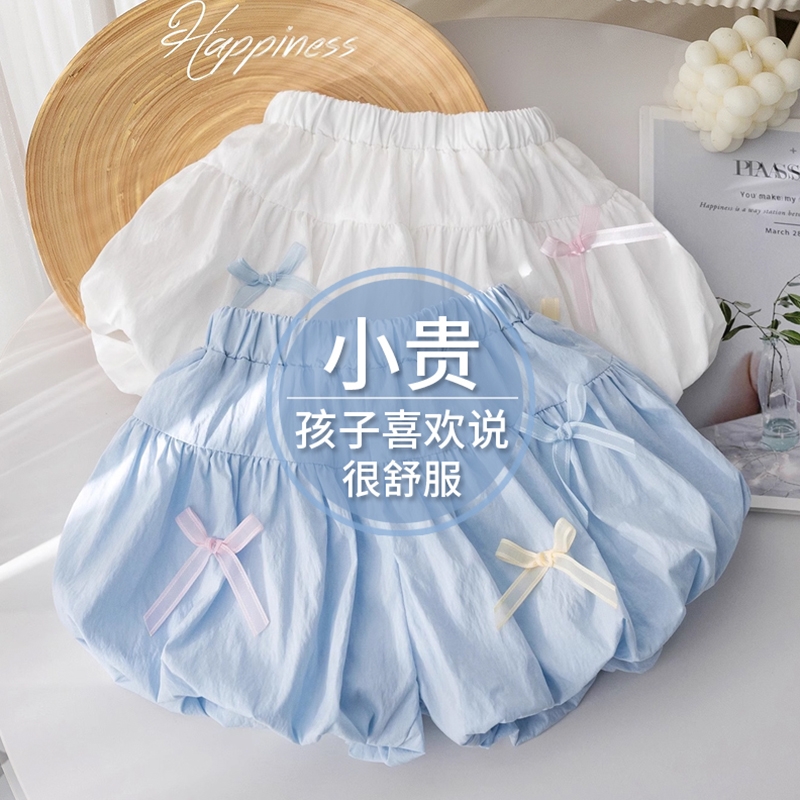 夏季短裤2025新款韩版小清新纯色蝴蝶结花苞裤女宝夏款甜美百搭裤