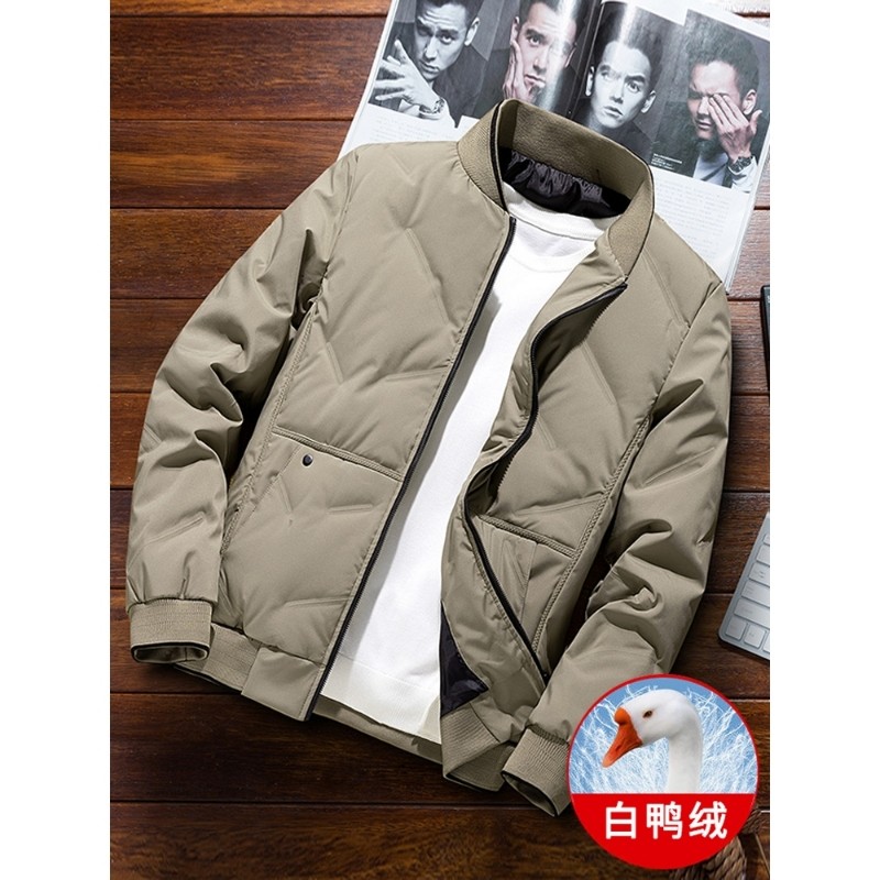户外秋冬季羽绒服男士短款2025新款爸爸冬装中老年人加厚鸭绒夹克