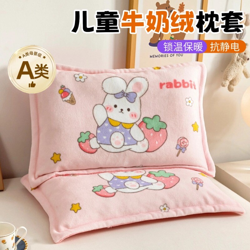 冬季珊瑚绒宝宝枕头套单个30x50儿童加绒枕套一对装网红可爱婴儿