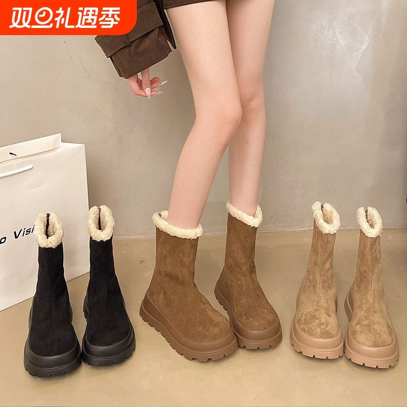 幂琳2025冬季新款松糕厚底防滑加绒加厚雪地靴女短筒经典棉鞋爆款