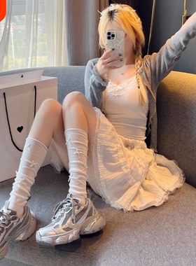 miu系夏季袜子女堆堆袜白色中筒袜芭蕾风小腿袜德训鞋灰色蓝色