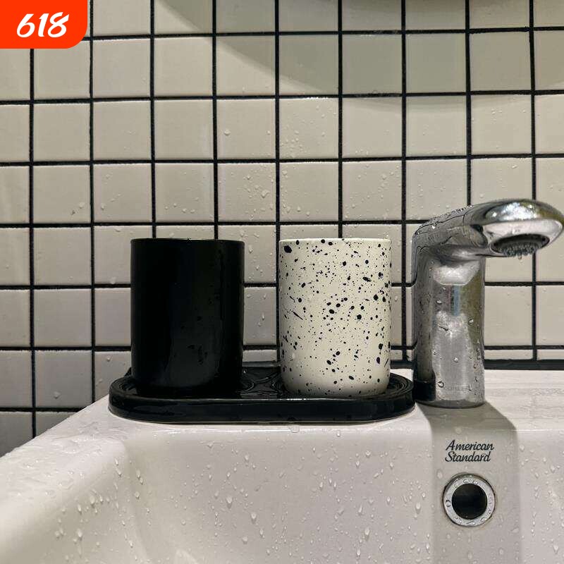 韩式 泼墨陶瓷漱口杯洗漱杯刷牙杯情侣牙刷杯带托盘套装