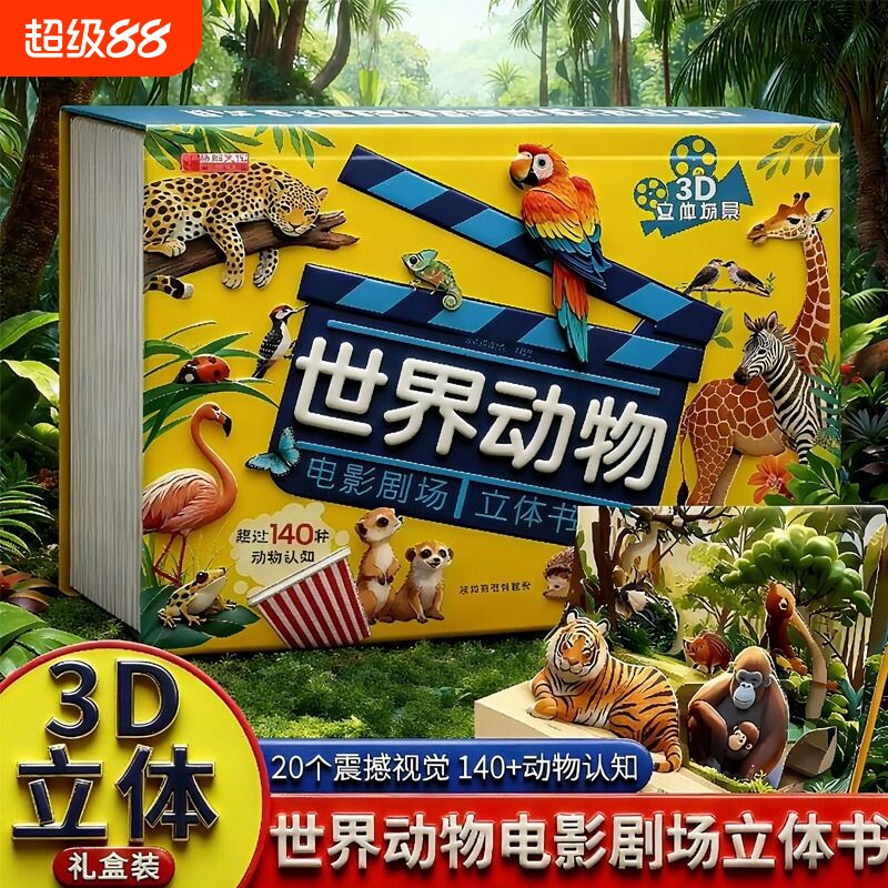 抖音同款世界动物立体书翻翻书电影3D书籍自然揭秘系列儿童科普学生百科全书早教认知故事书看图认识启蒙书阅读益智认字奇妙能力