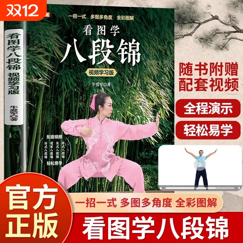 看图学八段锦视频学习正版书籍中医国学运动养生卧式坐式站式自学指南书传统理yt疗教学书武术