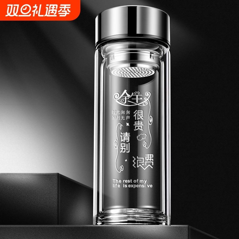 双层大容量玻璃杯隔热水杯茶杯车载便携喝水男透明家用加厚1000m