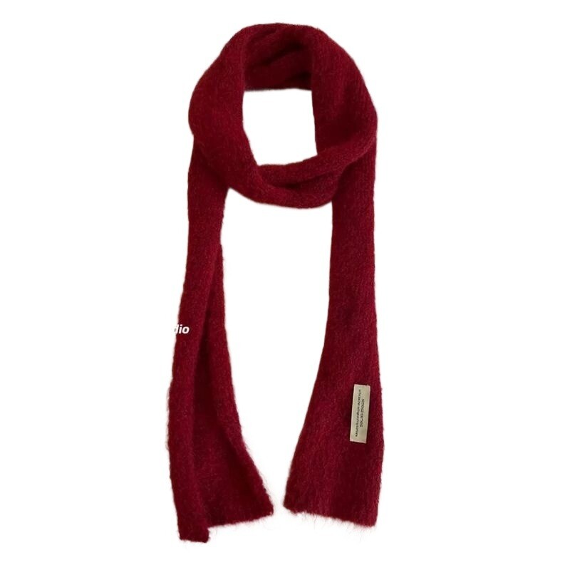 韩国小众设计卷边窄细长条马海毛小围巾辣妹穿搭秋冬保暖