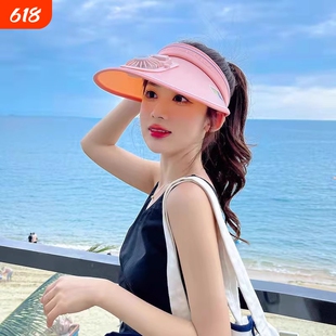 可充电风扇帽女夏防紫外线2026新款空顶大檐遮阳帽太阳能帽带风扇