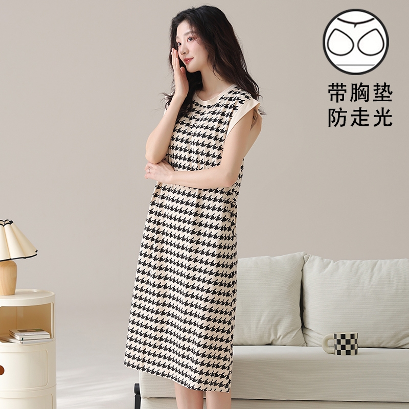 夏季带胸垫防走光坎肩睡裙女韩版大码无袖睡衣薄款2025休闲家居服