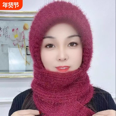 帽子围巾一体女冬季骑车保暖神器