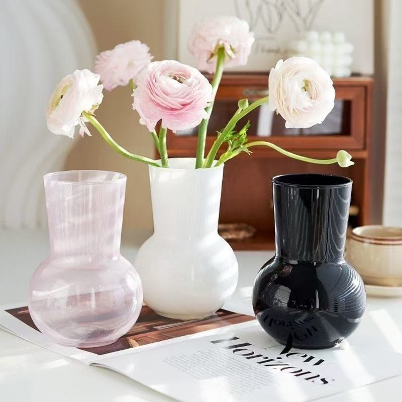 客厅网红简约北欧水培复古黑色透明玻璃花瓶摆件新款高级感小众插