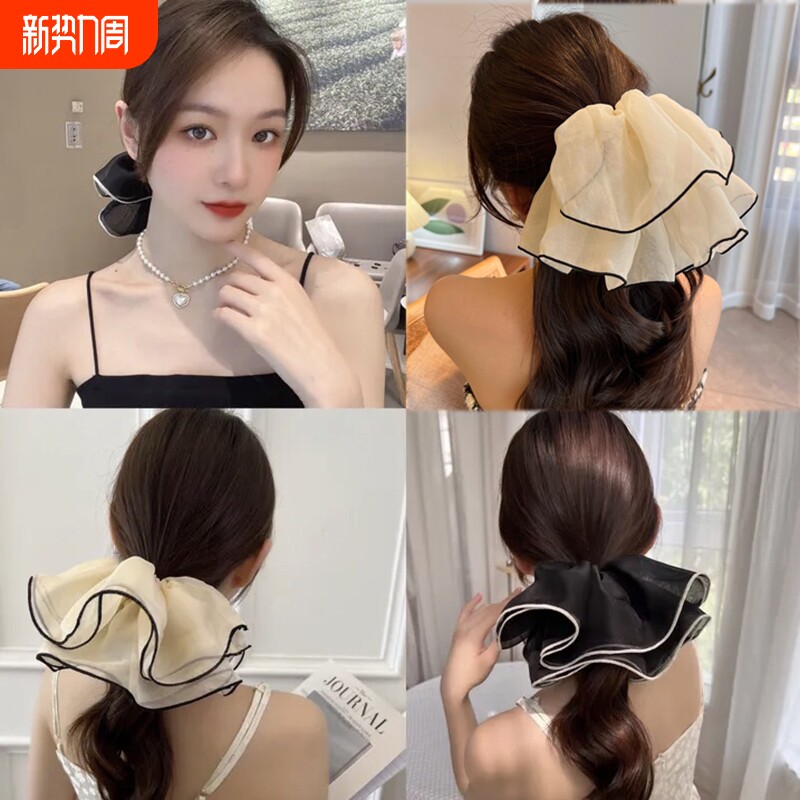 超大号双层网纱发圈大肠圈简约气质优雅头绳头花女百搭发饰蓬松